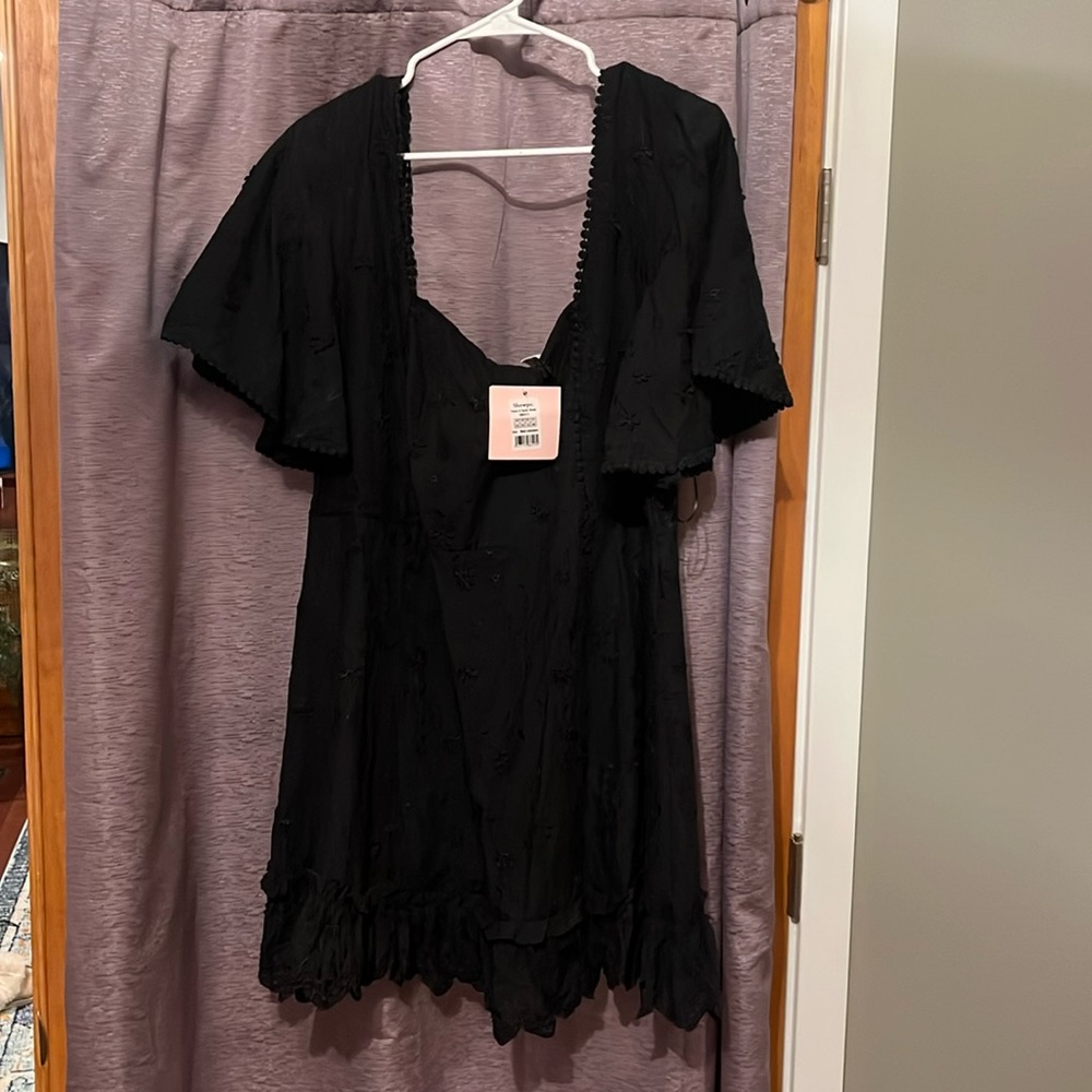 FANCY A SPRITZ MINI DRESS - SQUARE NECK DRESS IN BLACK EMBROIDERY